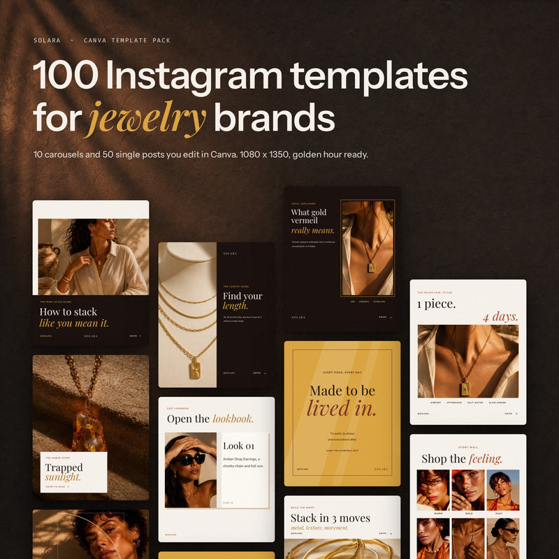 Solara Instagram templates for jewelry brands