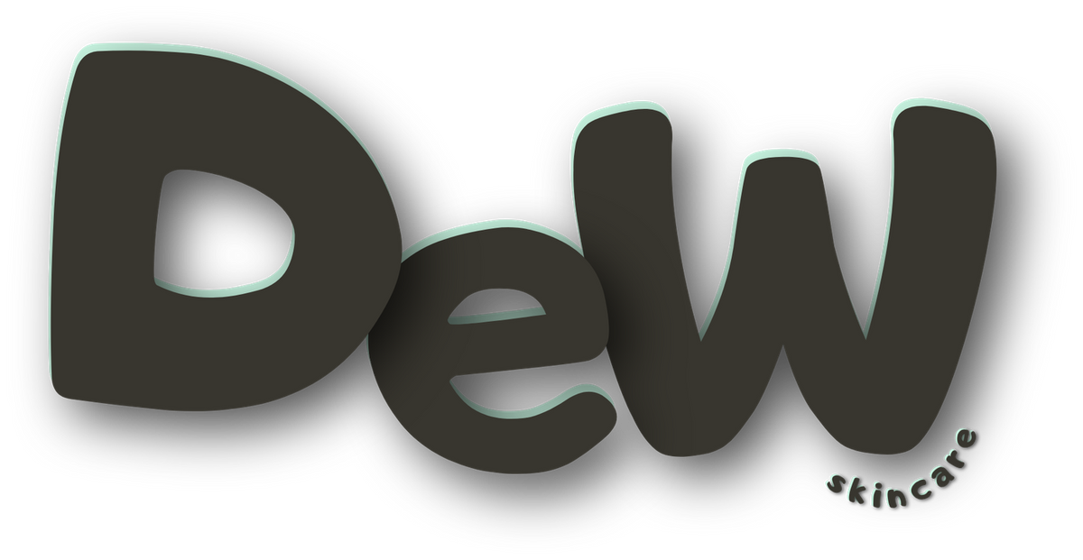 The DeW logo with a mint rim and curved skincare