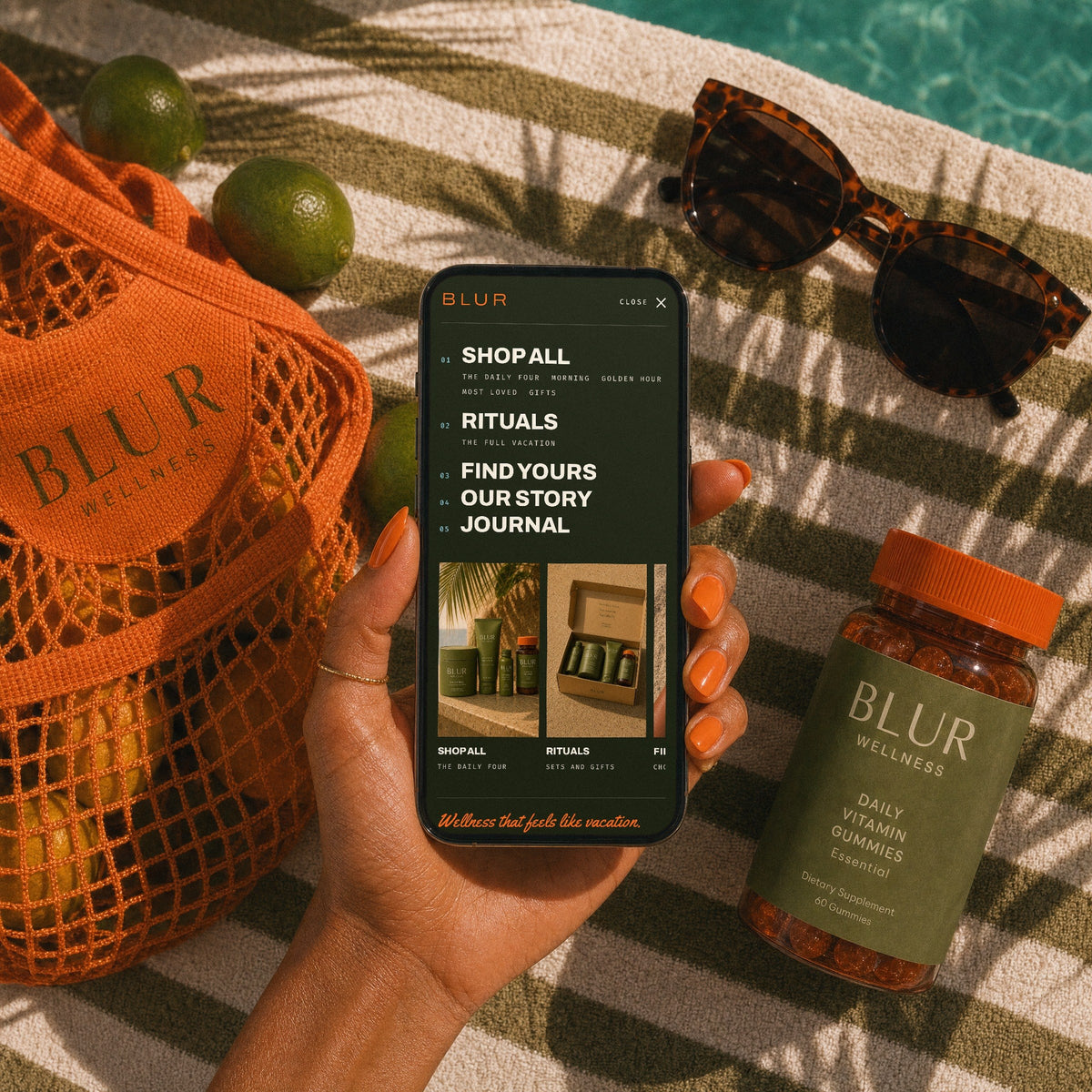 BLUR World photo menu on a phone in hand