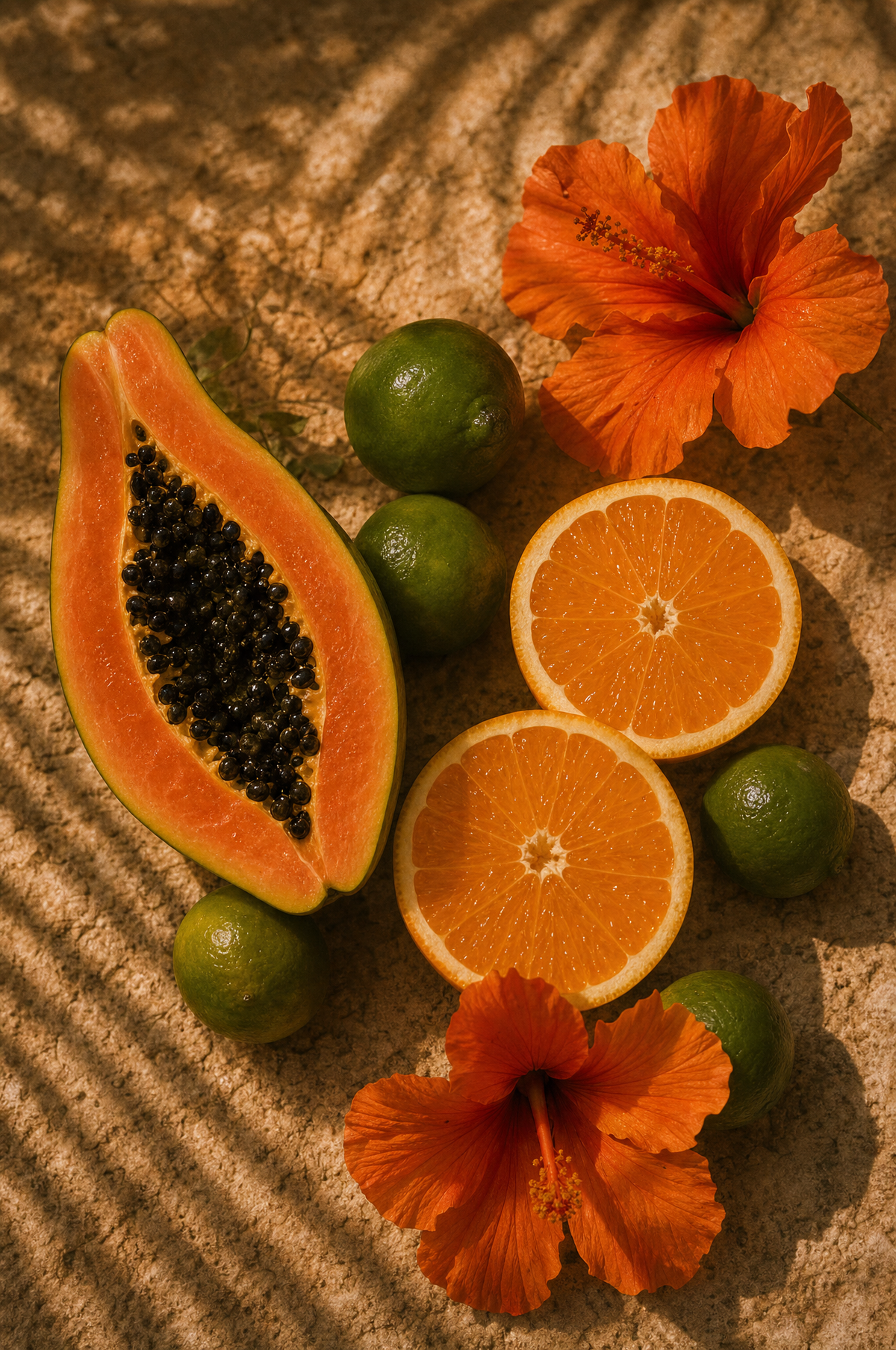 Papaya, citrus and hibiscus
