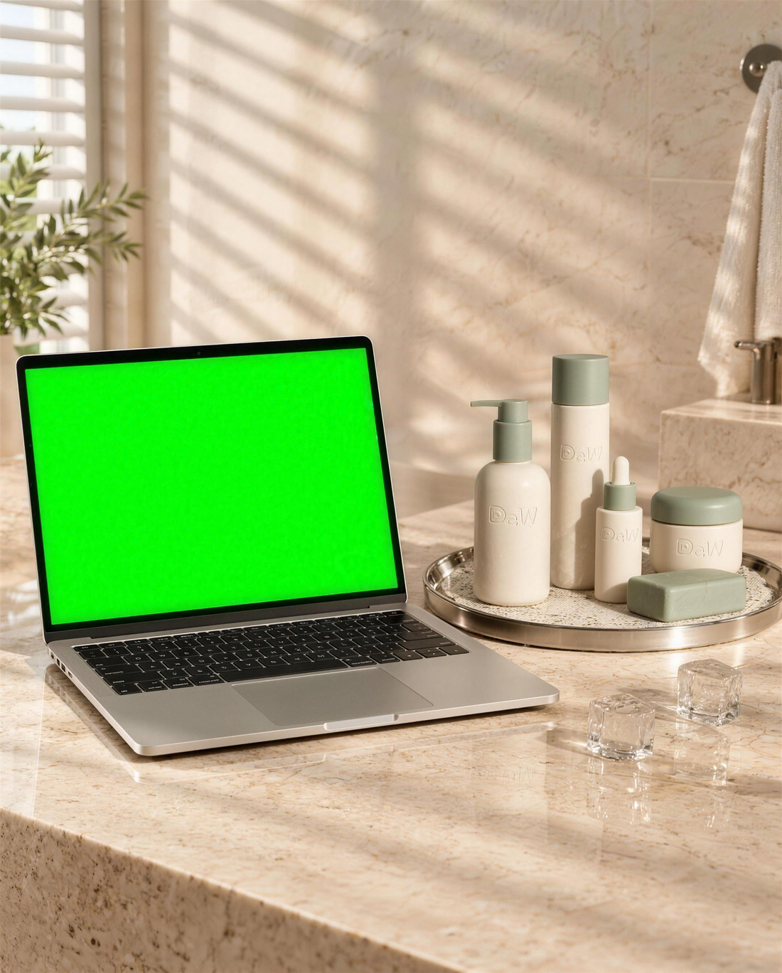 The Dew store on a laptop on a marble vanity