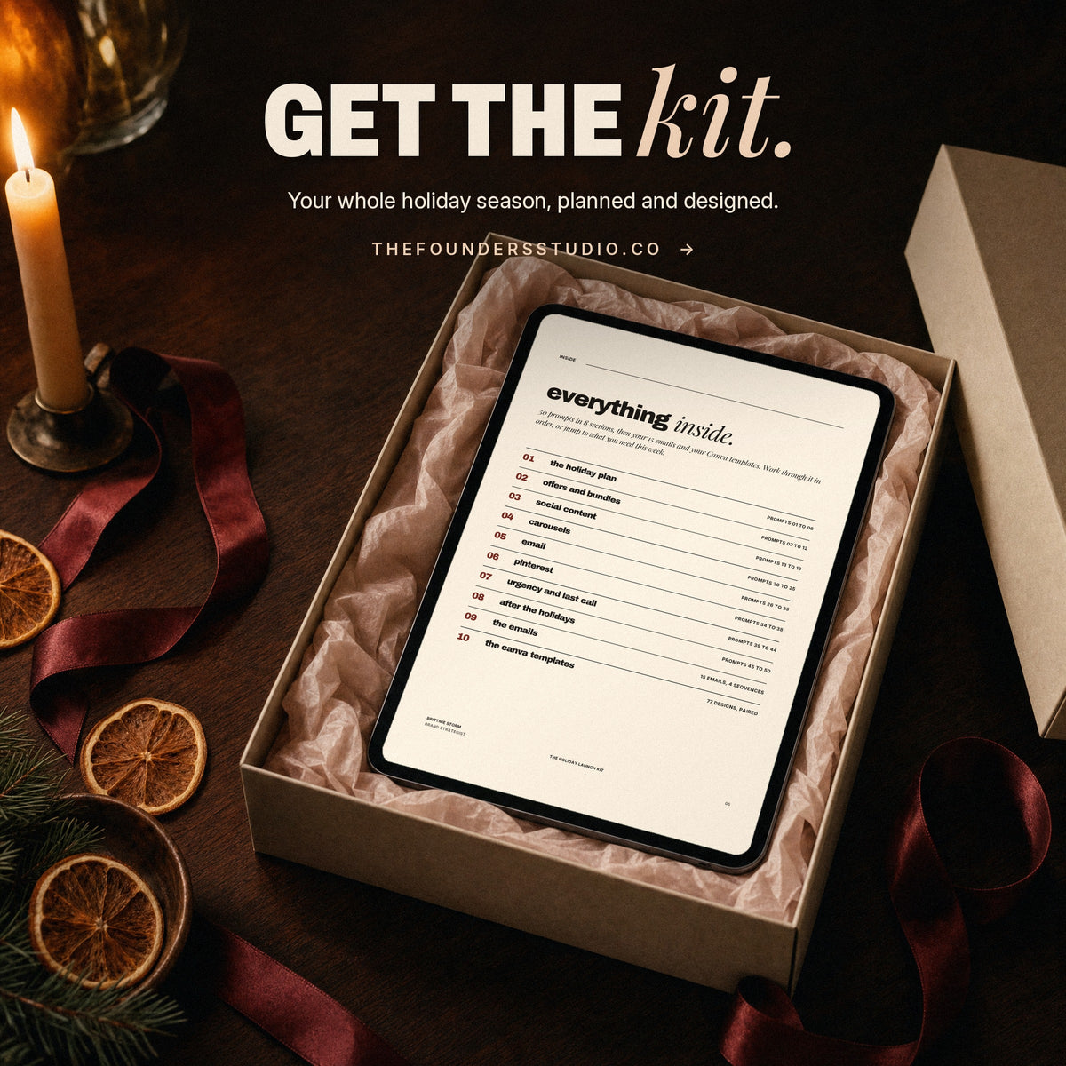 iPad showing the kit contents inside an open gift box